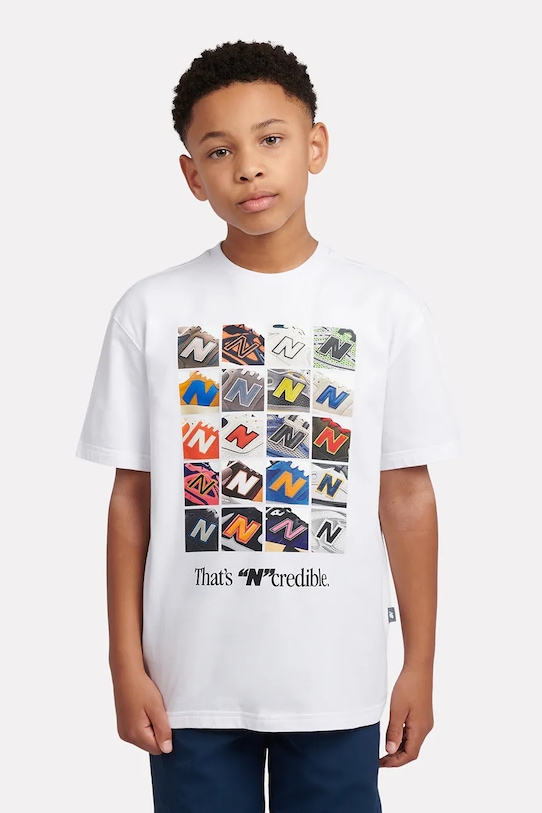 New Balance T-shirt dziecięcy bawełniany biały YT61Q4N0