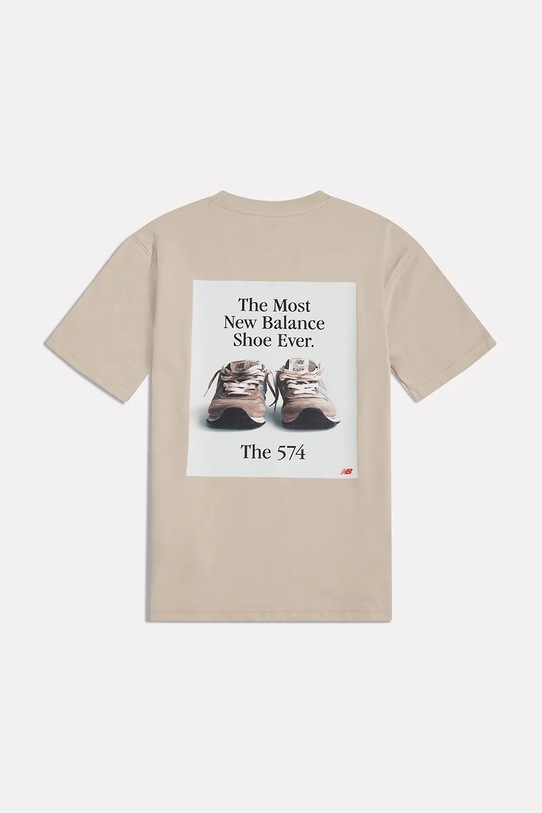 Chłopiec New Balance T-shirt dziecięcy bawełniany YT61A21A beżowy