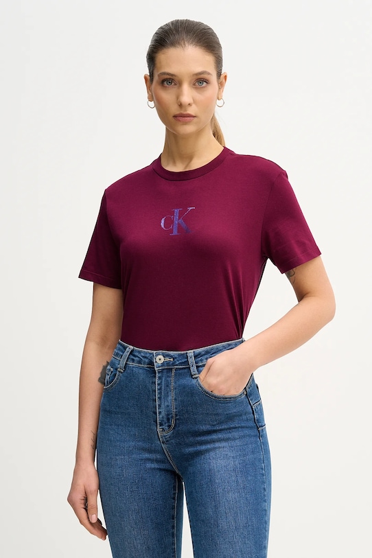 Pamučna majica Calvin Klein Jeans pamuk bordo LV047E804G