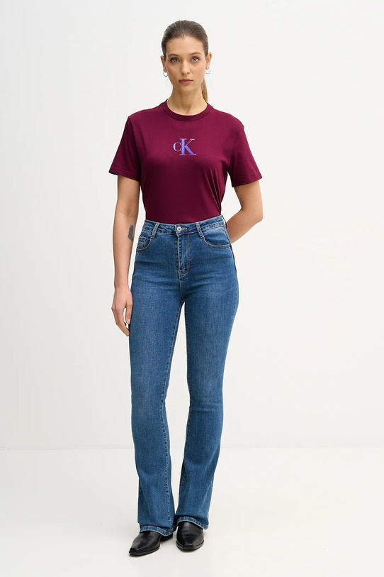 Pamučna majica Calvin Klein Jeans LV047E804G bordo SS26