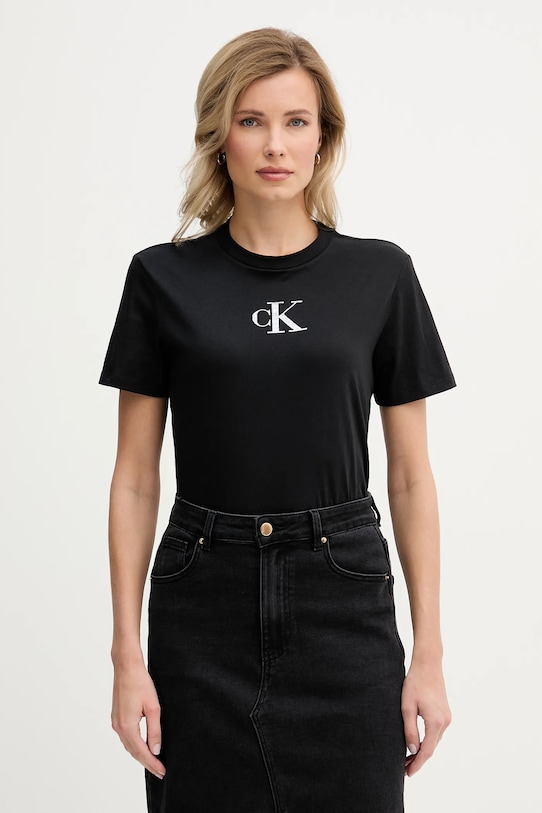 Calvin Klein Jeans tricou din bumbac print negru LV047E804G