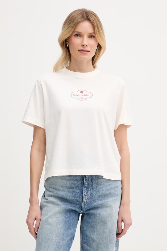 Calvin Klein Jeans t-shirt γυναικείο βαμβακερό βαμβάκι μπεζ LV047E811G