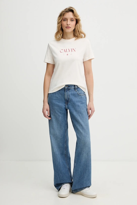 Calvin Klein Jeans t-shirt bawełniany LV047E813G beżowy SS26