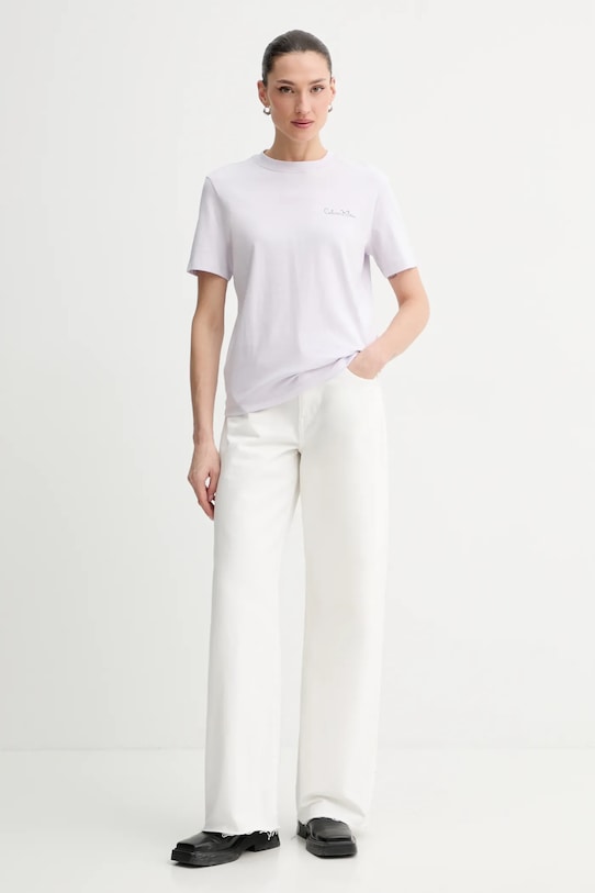 Bavlněné tričko Calvin Klein Jeans LV047E809G fialová SS26