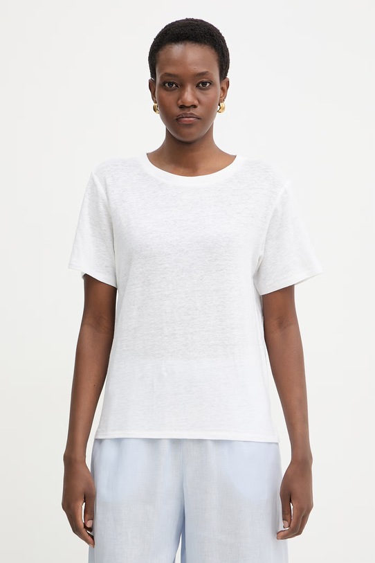 Weekend Max Mara t-shirt damski z lnem PELOTA beżowy 2615941052600