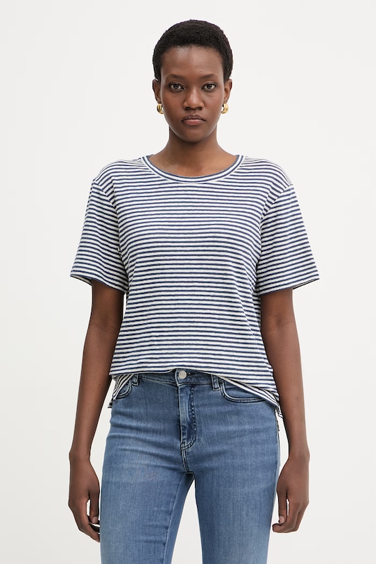 Weekend Max Mara t-shirt damski z lnem PELOTA granatowy 2615941052600