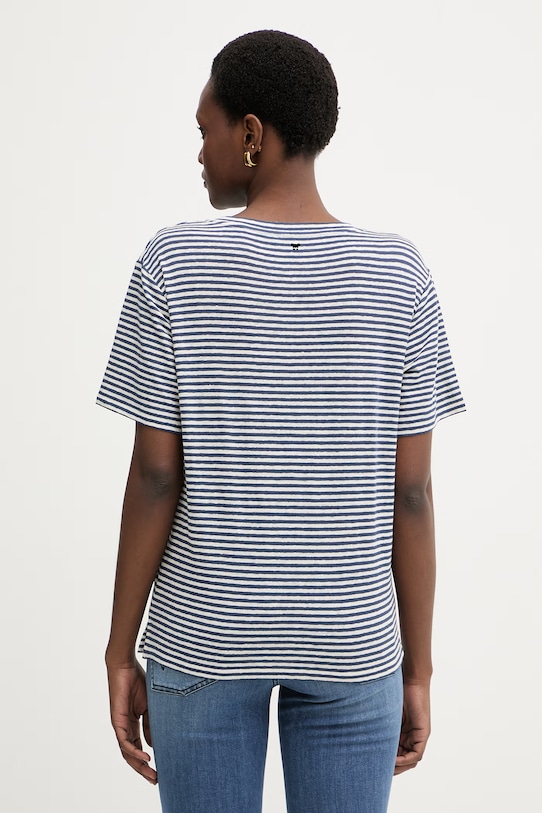 Odzież Weekend Max Mara t-shirt damski z lnem PELOTA 2615941052600 granatowy