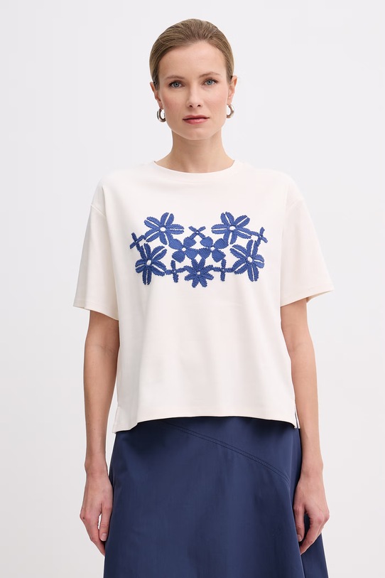 Weekend Max Mara t-shirt bawełniany SABATO aplikacja beżowy 2615941112600