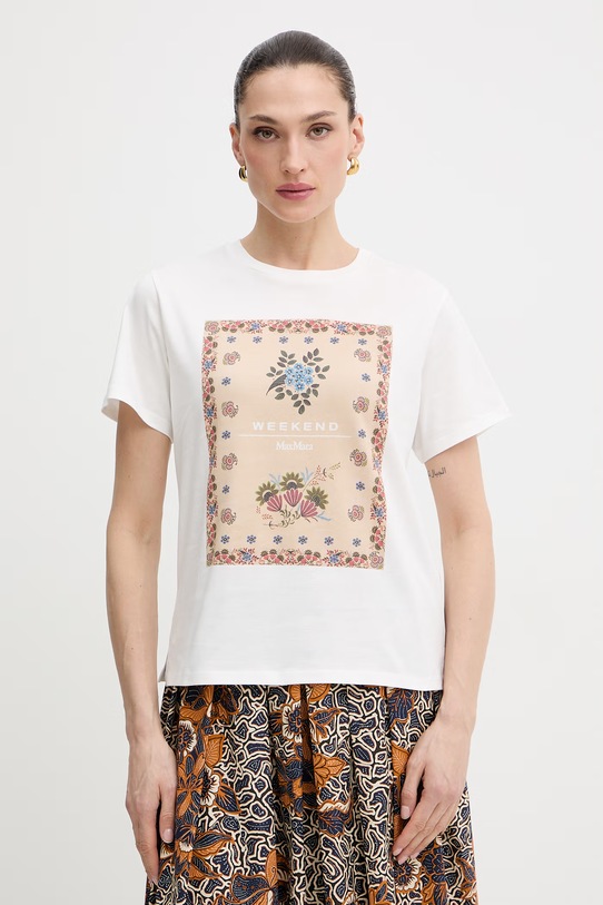 Weekend Max Mara t-shirt bawełniany PANTERA wzorzyste biały 2615971032600