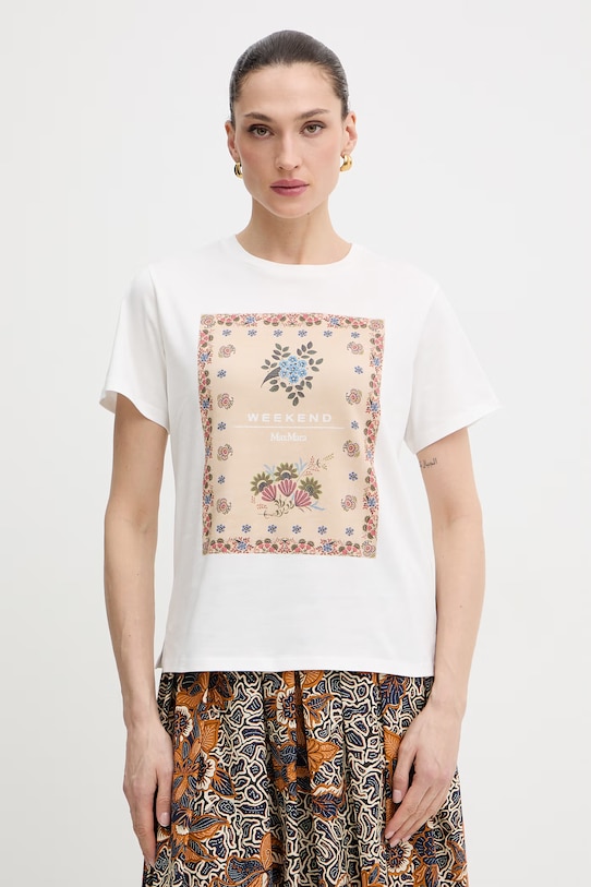 Weekend Max Mara t-shirt bawełniany PANTERA wzorzyste biały 2615971032600