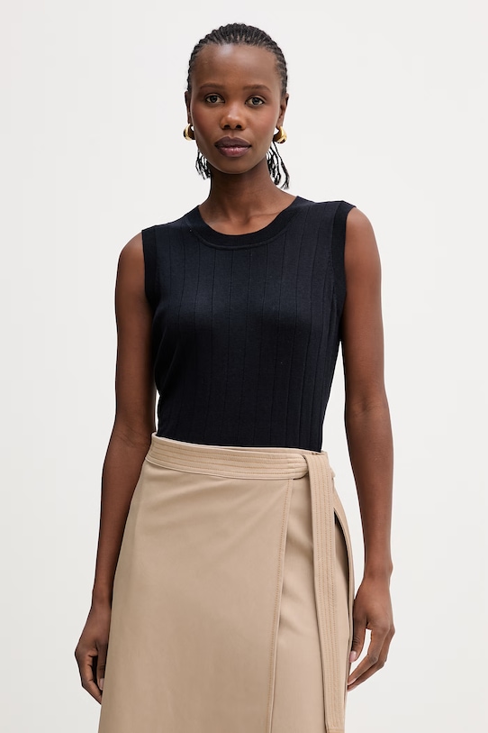 MM by Max Mara top z dodatkiem jedwabiu RIVA regular granatowy 2616361147600