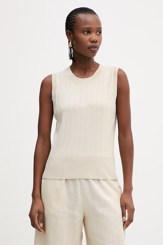 MM by Max Mara top z dodatkiem jedwabiu RIVA regular beżowy 2616361147600