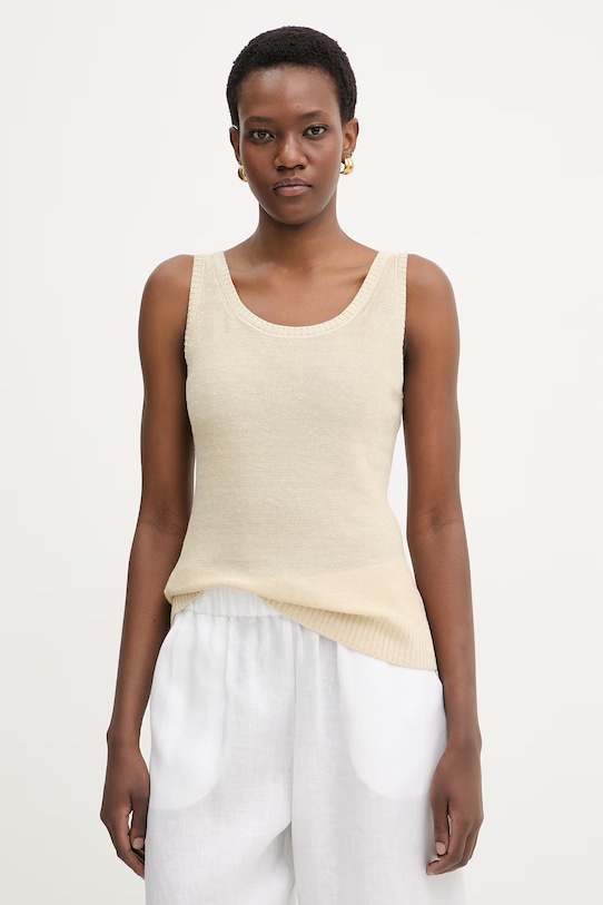 MM by Max Mara top damski lniany BRAVA beżowy 2616361038600