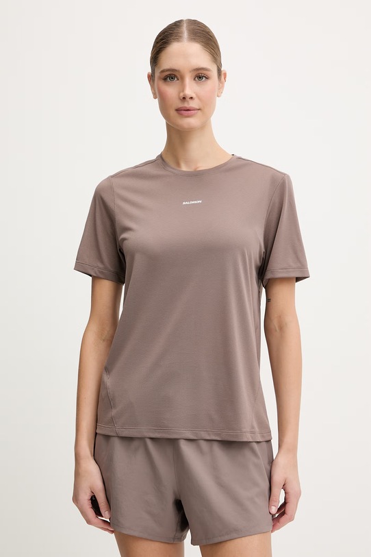 Salomon t-shirt treningowy SHKout regular brązowy LC2776000