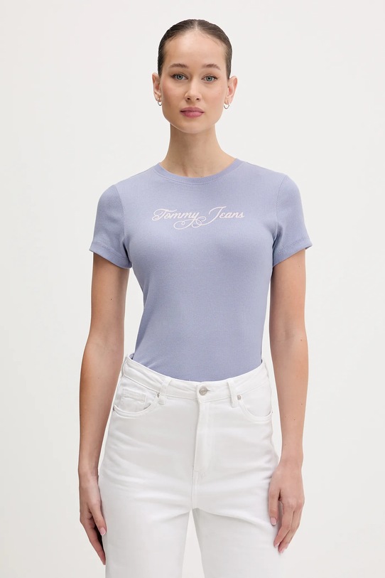 Tommy Jeans t-shirt z elastanem niebieski DW0DW21838