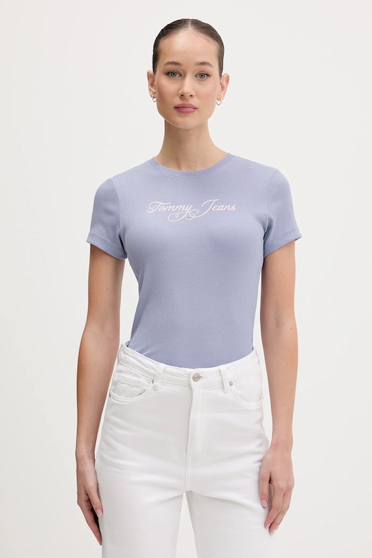 Tommy Jeans t-shirt z elastanem niebieski DW0DW21838
