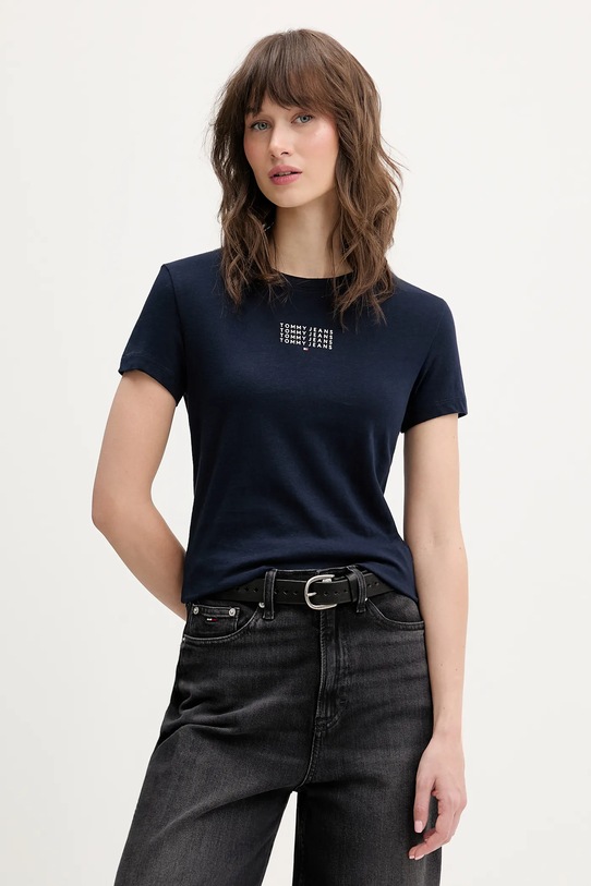 Tommy Jeans t-shirt bawełniany nadruk granatowy DW0DW21841