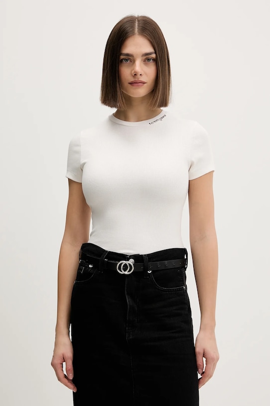 Tommy Jeans t-shirt aplikacja beżowy DW0DW22079