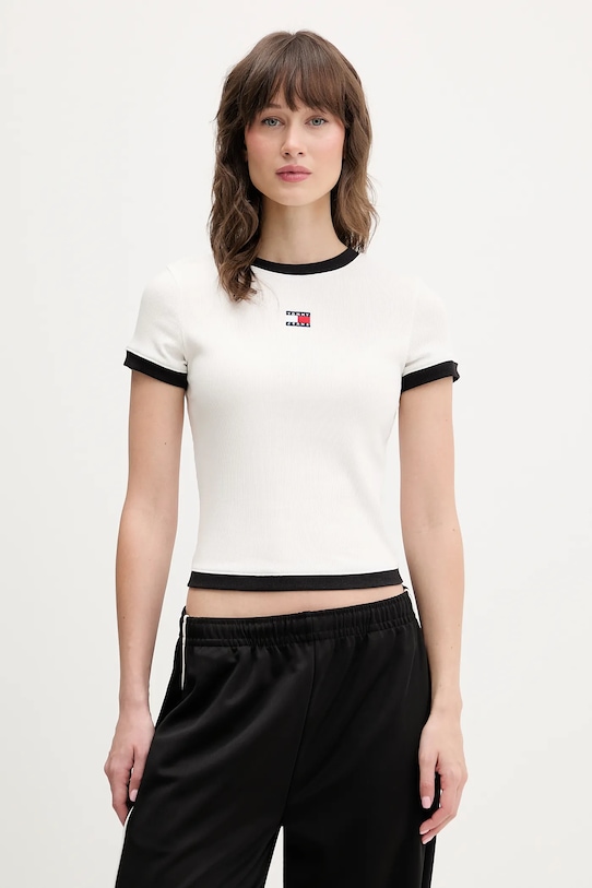 Tommy Jeans t-shirt z elastanem beżowy DW0DW22575