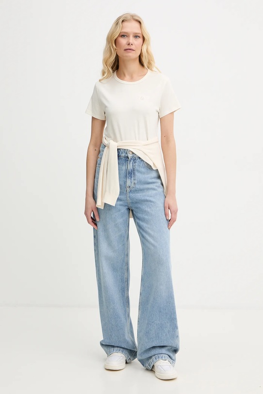 BOSS t-shirt z domieszką jedwabiu Eventsa9 50555071 beżowy SS26