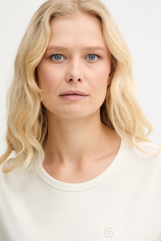 BOSS t-shirt z domieszką jedwabiu Eventsa9 beżowy 50555071