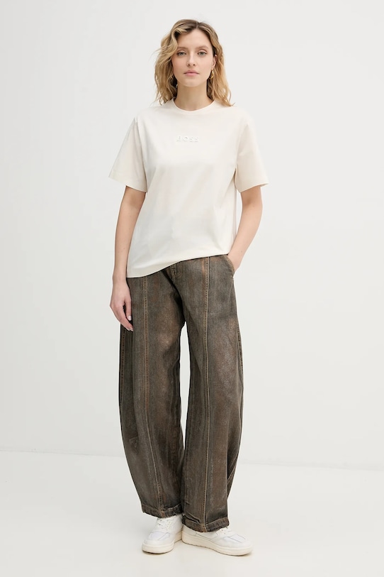 BOSS t-shirt bawełniany Eharpa3 50563283 beżowy SS26