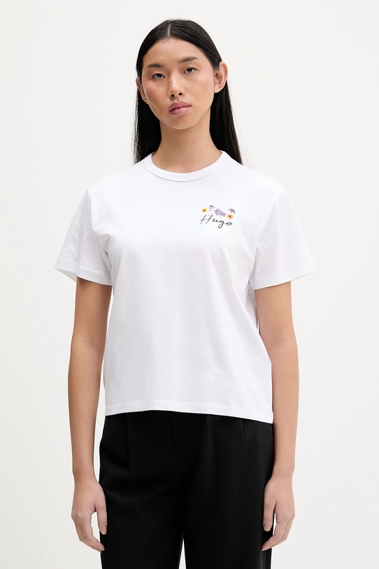 Bombažna kratka majica HUGO Brez vzorca bela 50555813