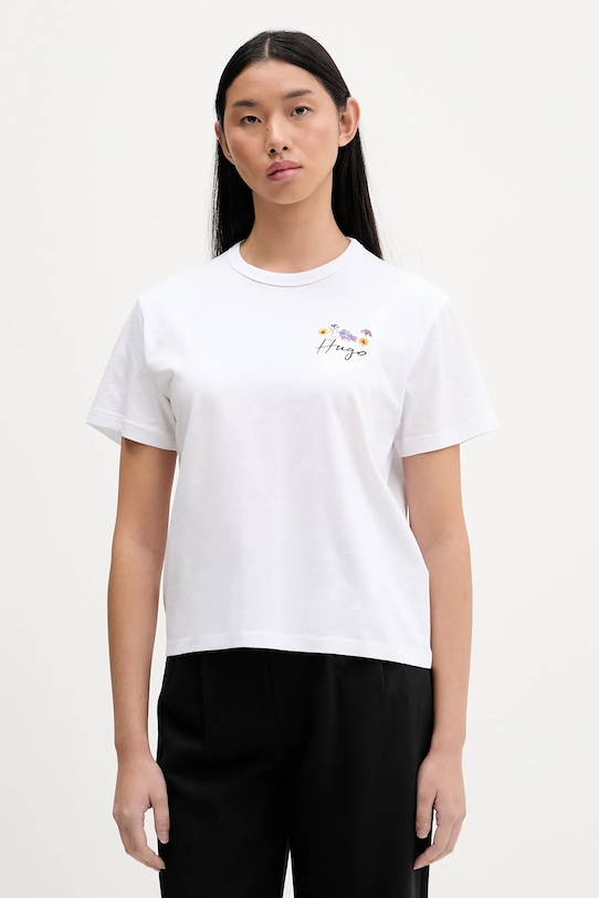 Bombažna kratka majica HUGO Brez vzorca bela 50555813