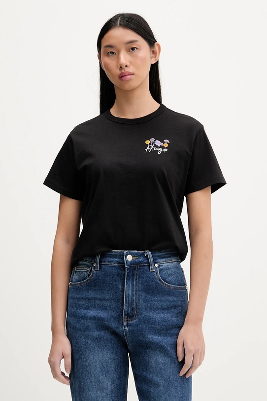 Bombažna kratka majica HUGO Brez vzorca črna 50555813