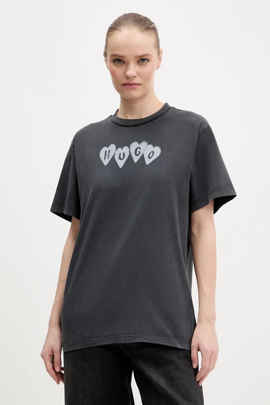HUGO t-shirt bawełniany Vintage Tee_22 nadruk szary 50561164