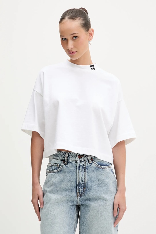 HUGO t-shirt bawełniany Damelody bawełna beżowy 50561189