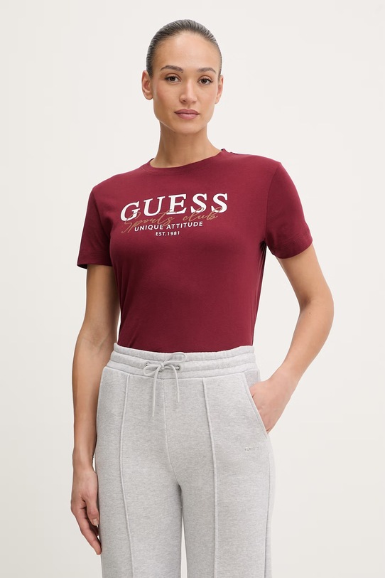 Guess t-shirt bawełniany ARTEMISIA nadruk bordowy V6RI05.I3Z14