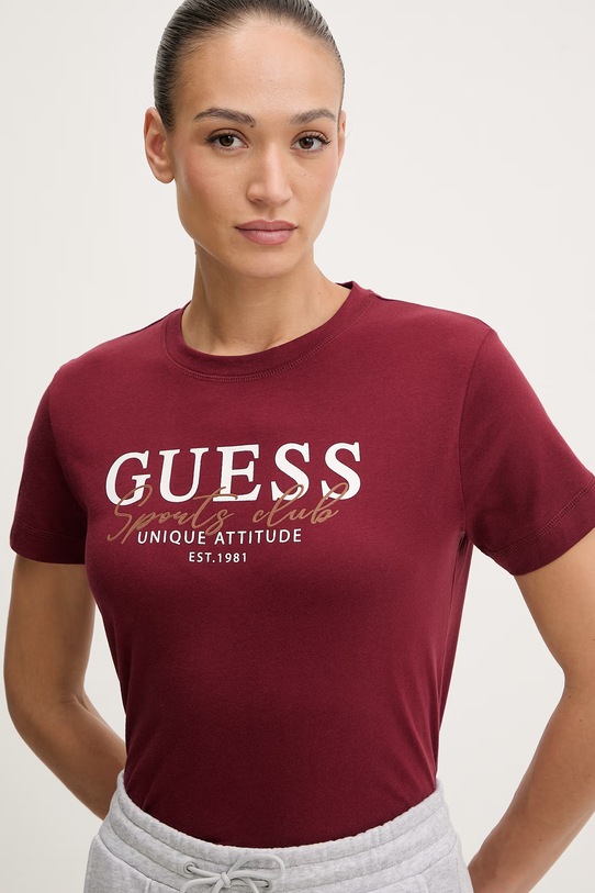 Guess t-shirt bawełniany ARTEMISIA bordowy V6RI05.I3Z14