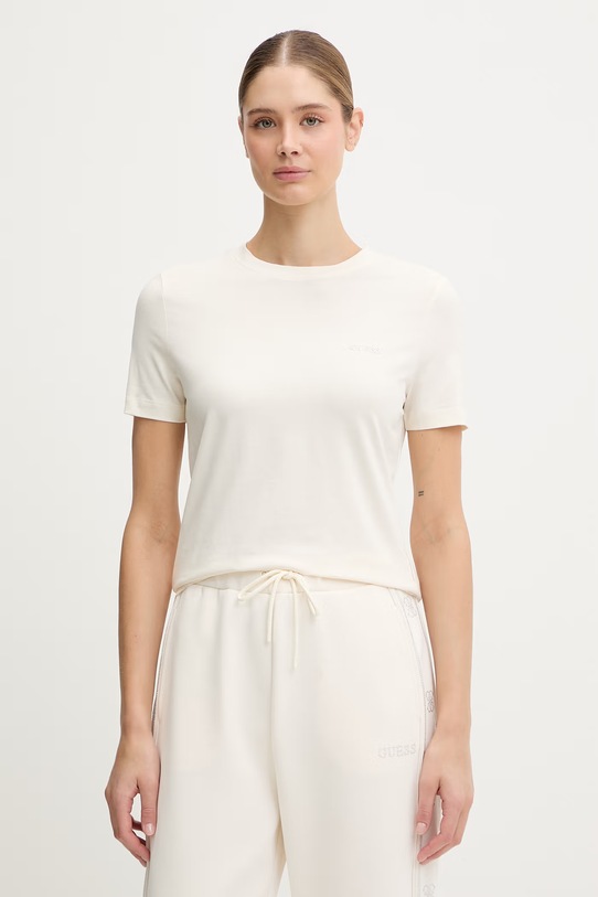 Guess t-shirt TRACEY z elastanem beżowy V6RI07.J1314