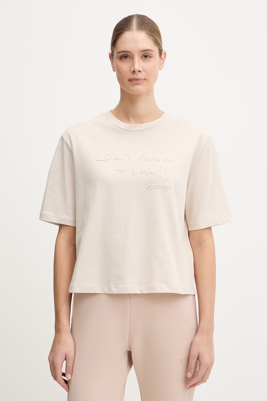 Guess t-shirt bawełniany SOPHIE nadruk beżowy V6RI09.I3Z14