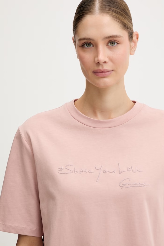 Guess t-shirt bawełniany SOPHIE różowy V6RI09.I3Z14