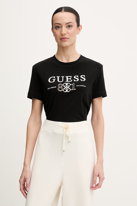 Μπλουζάκι Guess STEFFI κανονικό μαύρο V6RI13.KD772