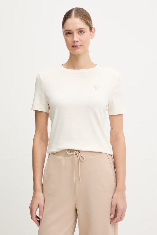 Guess t-shirt SONIA z elastanem beżowy V6RI17.KD741