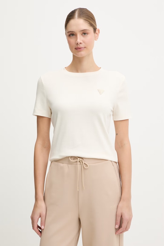 Guess t-shirt SONIA z elastanem beżowy V6RI17.KD741