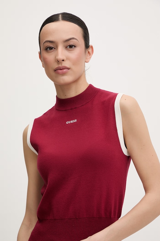 Guess top damski z wiskozy LAURENE czerwony V6RP07.Z4642