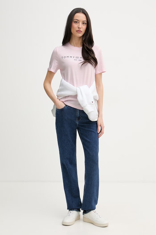 Tommy Hilfiger tričko dámske bavlnené WW0WW40276. ružová SS26