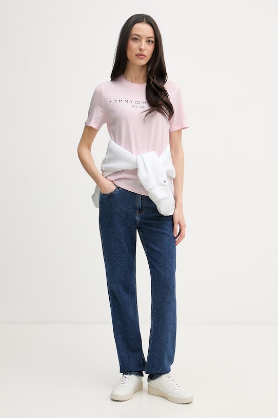 Tommy Hilfiger tričko dámske bavlnené WW0WW40276. ružová SS26