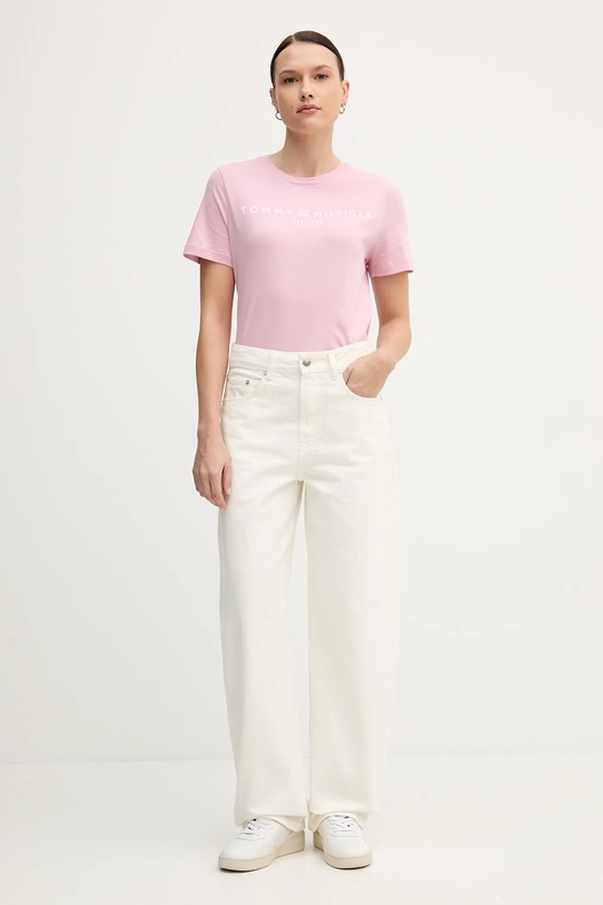 Tommy Hilfiger t-shirt bawełniany WW0WW40276. różowy SS26