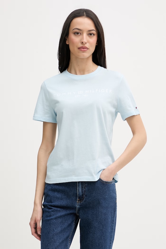 Tommy Hilfiger tričko dámske bavlnené modrá WW0WW40276.