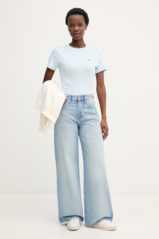 Tommy Hilfiger t-shirt damski bawełniany WW0WW40587. niebieski SS26