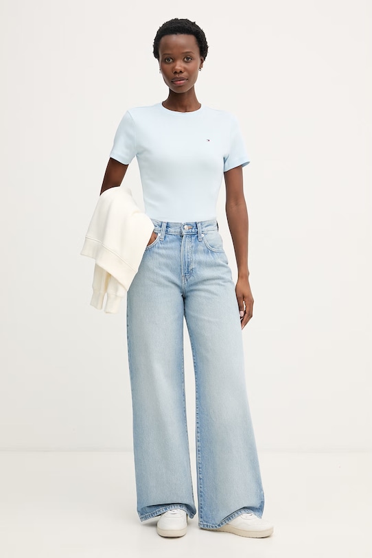 Tommy Hilfiger t-shirt damski bawełniany WW0WW40587. niebieski SS26