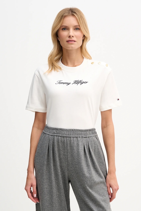 Tommy Hilfiger t-shirt bawełniany aplikacja beżowy WW0WW47819