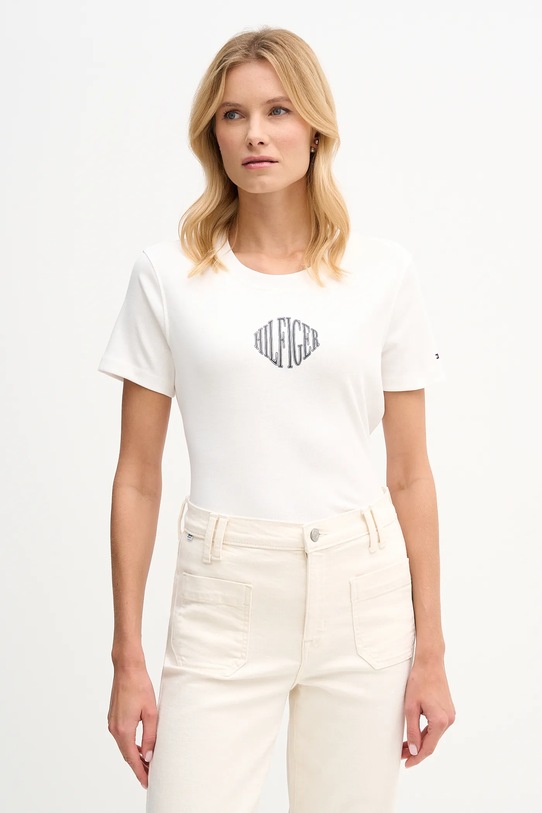 Βαμβακερό μπλουζάκι Tommy Hilfiger βαμβάκι μπεζ WW0WW47880