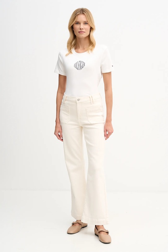 Βαμβακερό μπλουζάκι Tommy Hilfiger WW0WW47880 μπεζ SS26