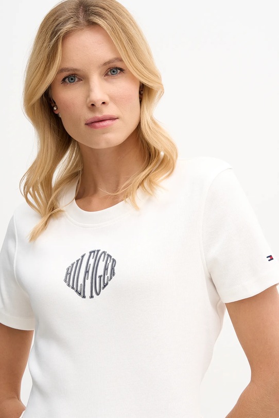 Βαμβακερό μπλουζάκι Tommy Hilfiger μπεζ WW0WW47880